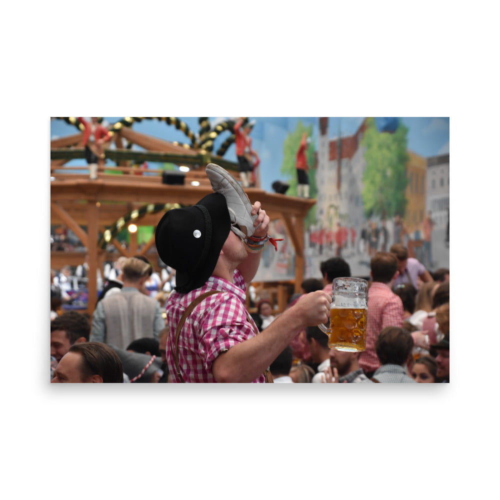 Beer Chugging at Oktoberfest Munich, Germany - Photo Print
