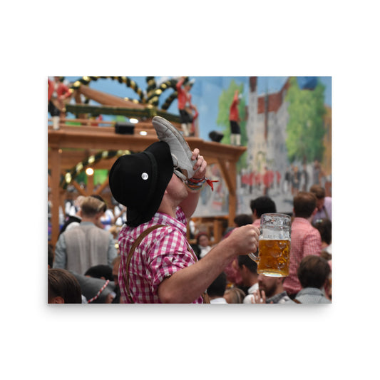 Beer Chugging at Oktoberfest Munich, Germany - Photo Print